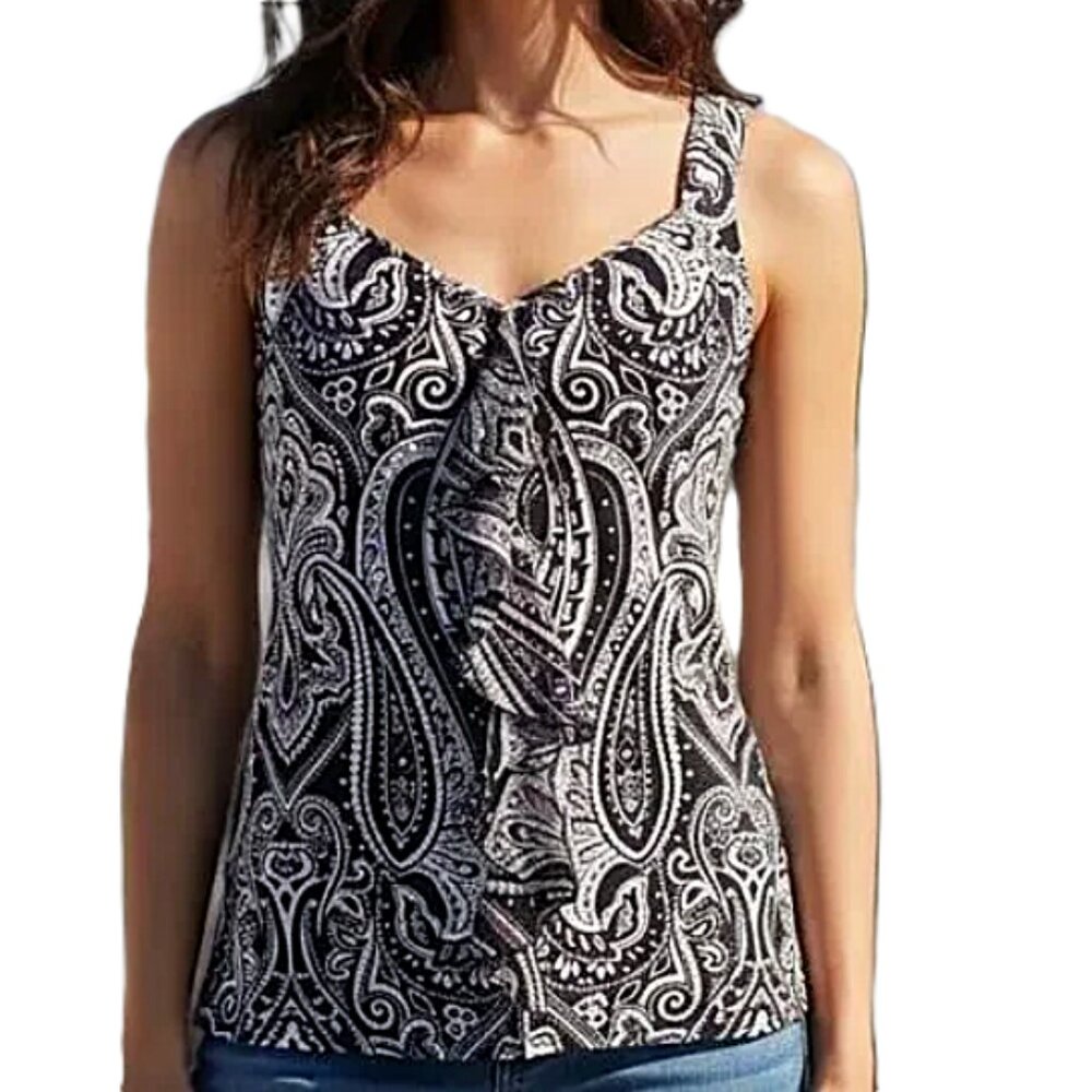 White house black market paisley sheer ruffle top size S